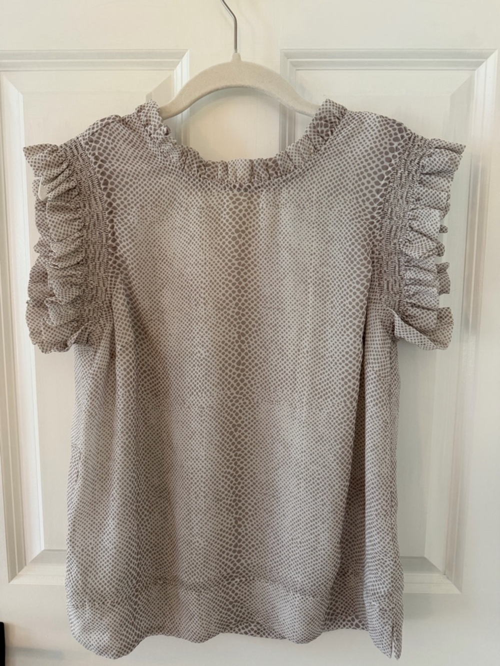 Muse Neutral Snake-Print Ruffle Sleeve Top